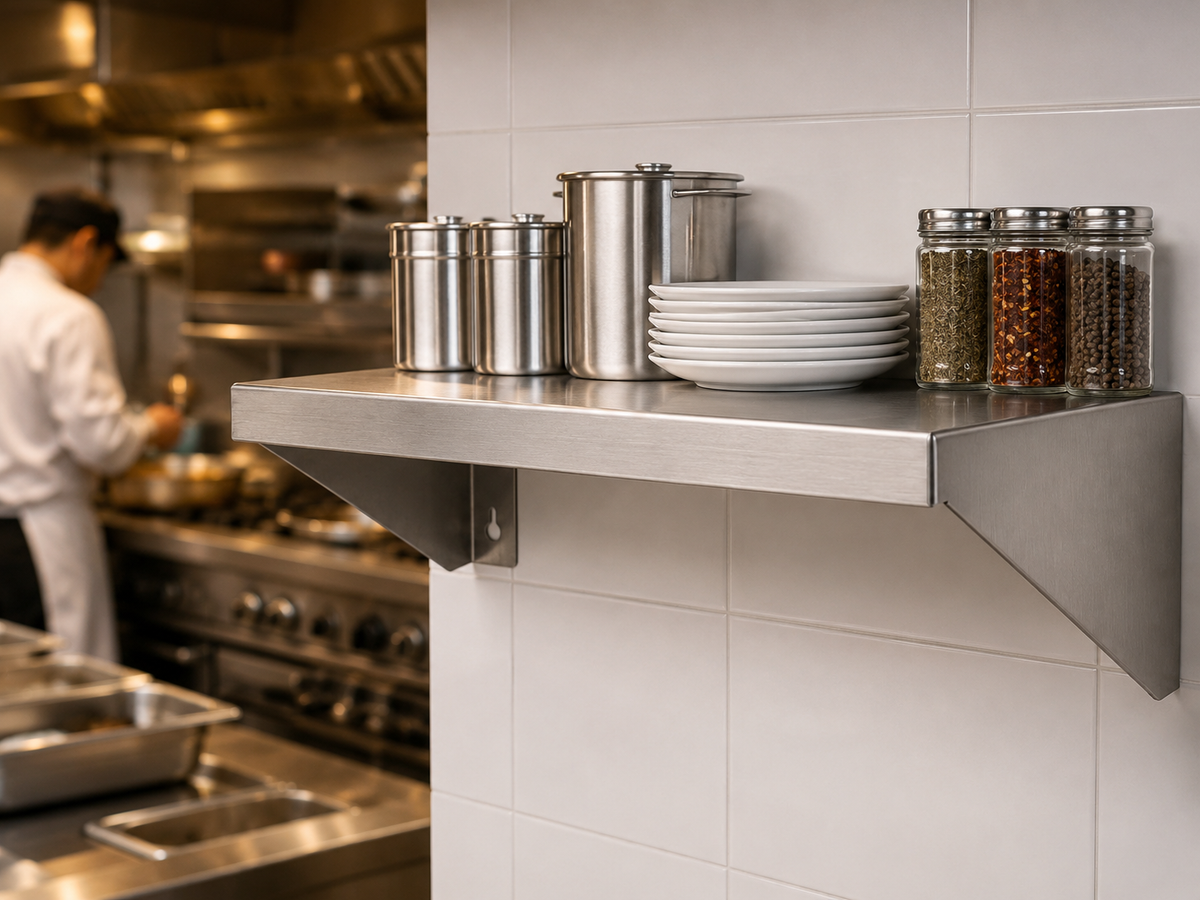 13" x 10" Stainless Steel Wall Shelf (12" Stud Spacing)