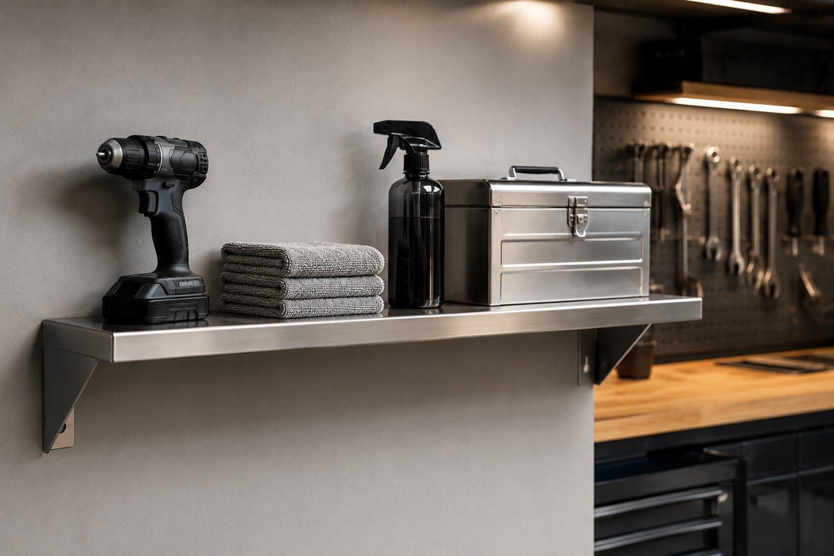 25" x 7" Stainless Steel Wall Shelf (12" Stud Spacing)