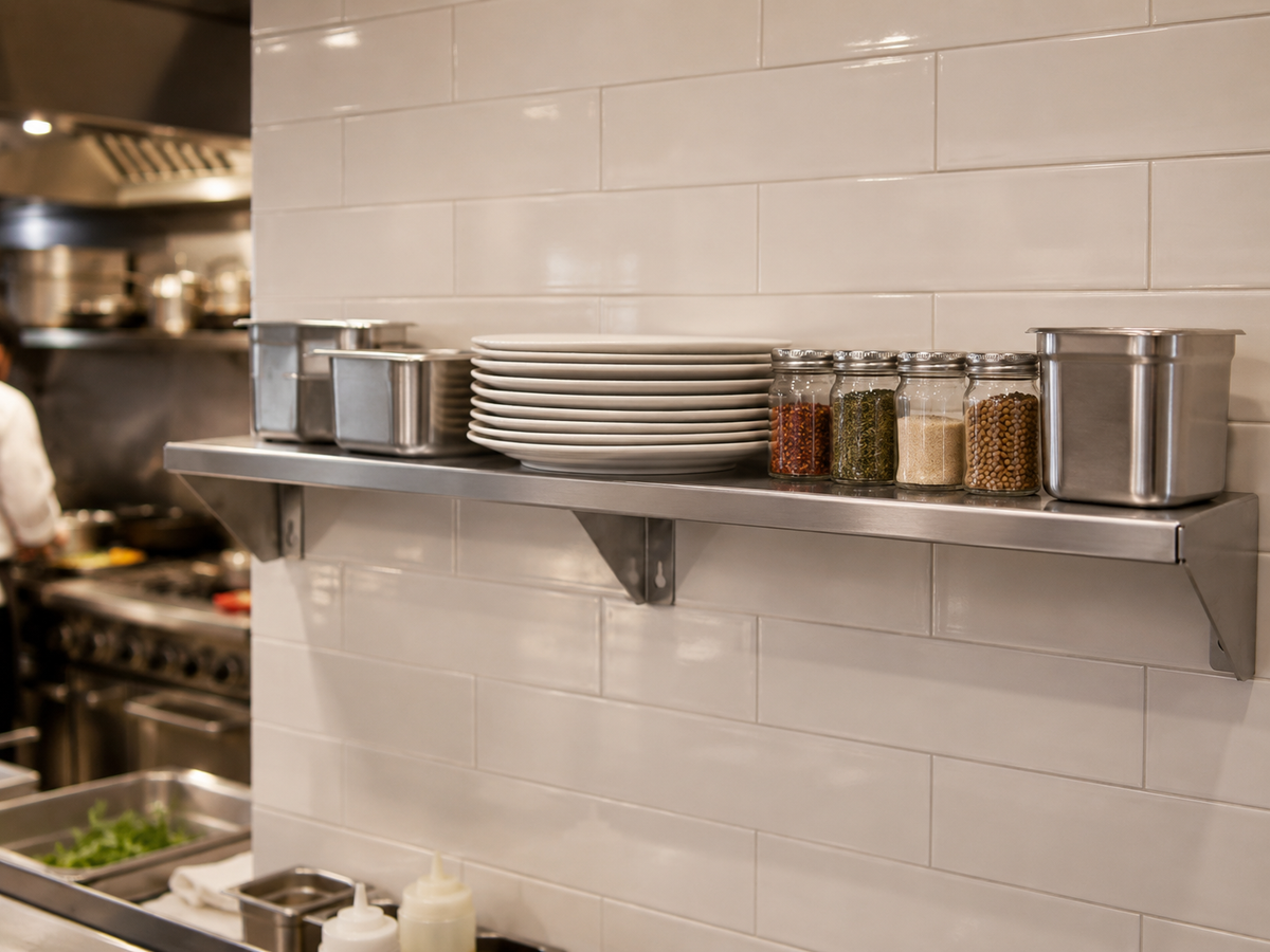 49" x 7" Stainless Steel Wall Shelf (12" or 16" Stud Spacing)