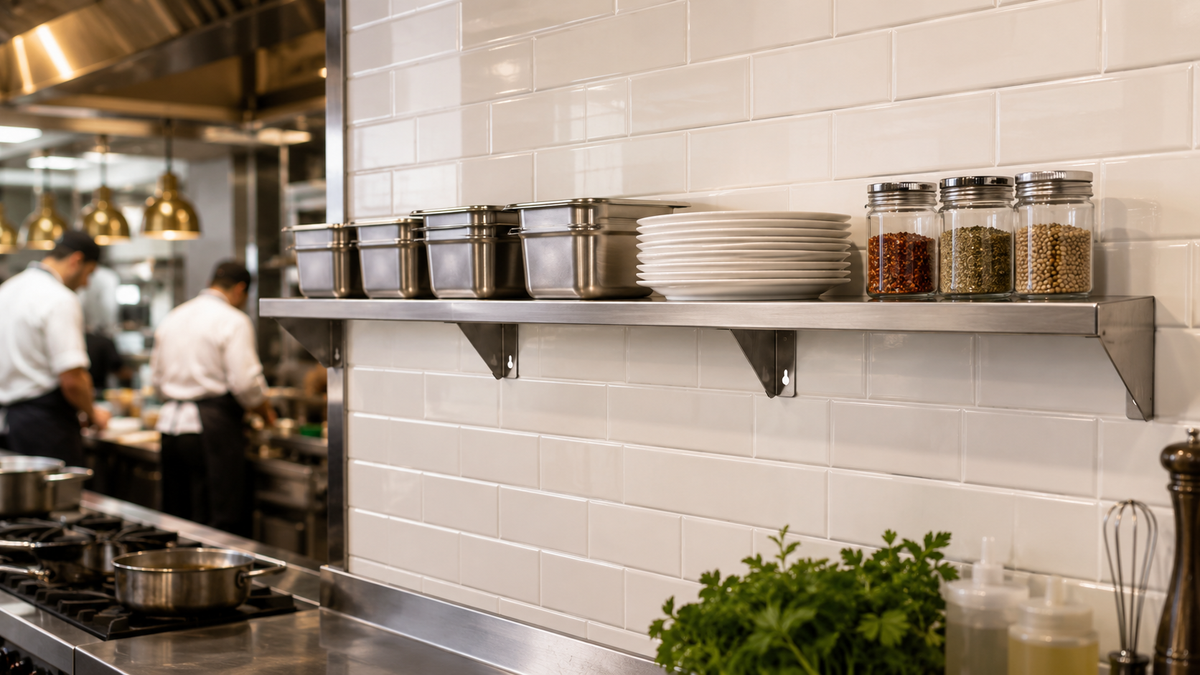 65" x 7" Stainless Steel Wall Shelf (16" Stud Spacing)