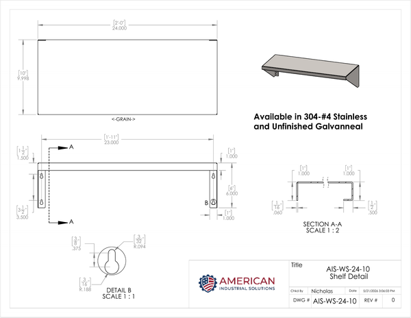 24" x 10" Stainless Steel Wall Shelf