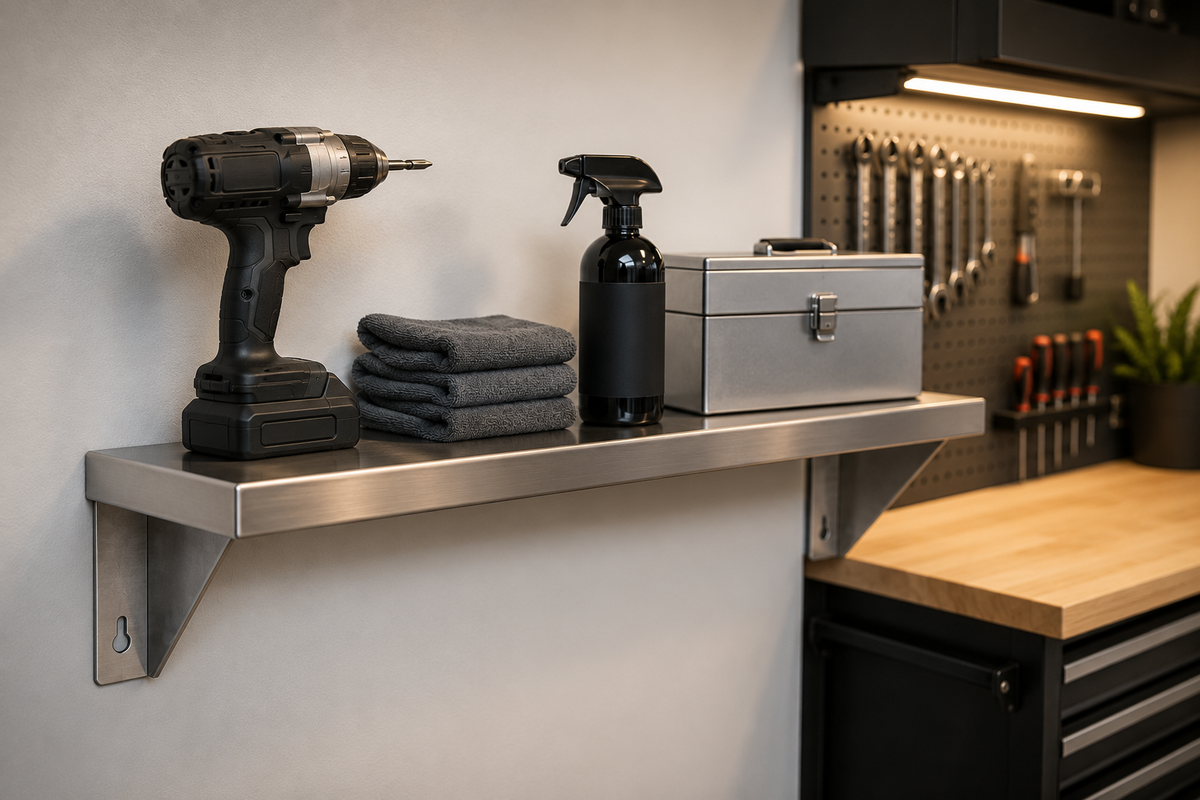 13" x 7" Stainless Steel Wall Shelf (12" Stud Spacing)