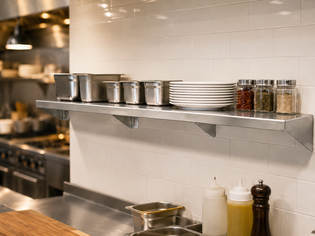 61" x 10" Stainless Steel Wall Shelf (12" Stud Spacing)