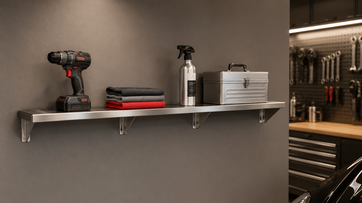 65" x 7" Stainless Steel Wall Shelf (16" Stud Spacing)